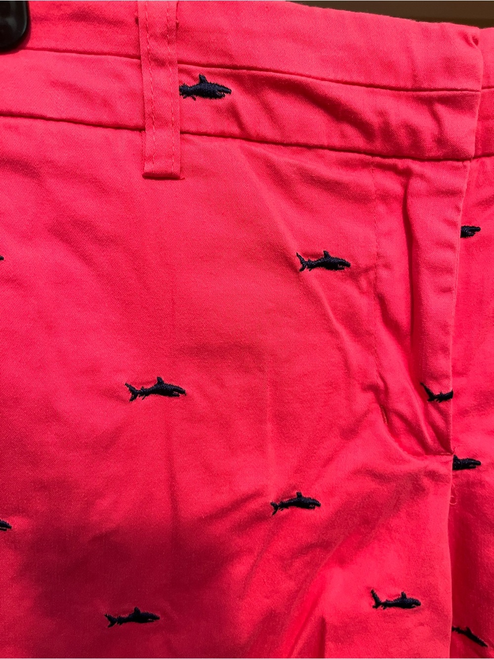 British Khaki Hot Pink Embroidered Shark Shorts - Picture 3 of 4